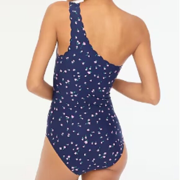 J.Crew Navy Scalloped One-Shoulder One-Piece Swimsuit, Various Sizes, NWT - Picture 2 of 11